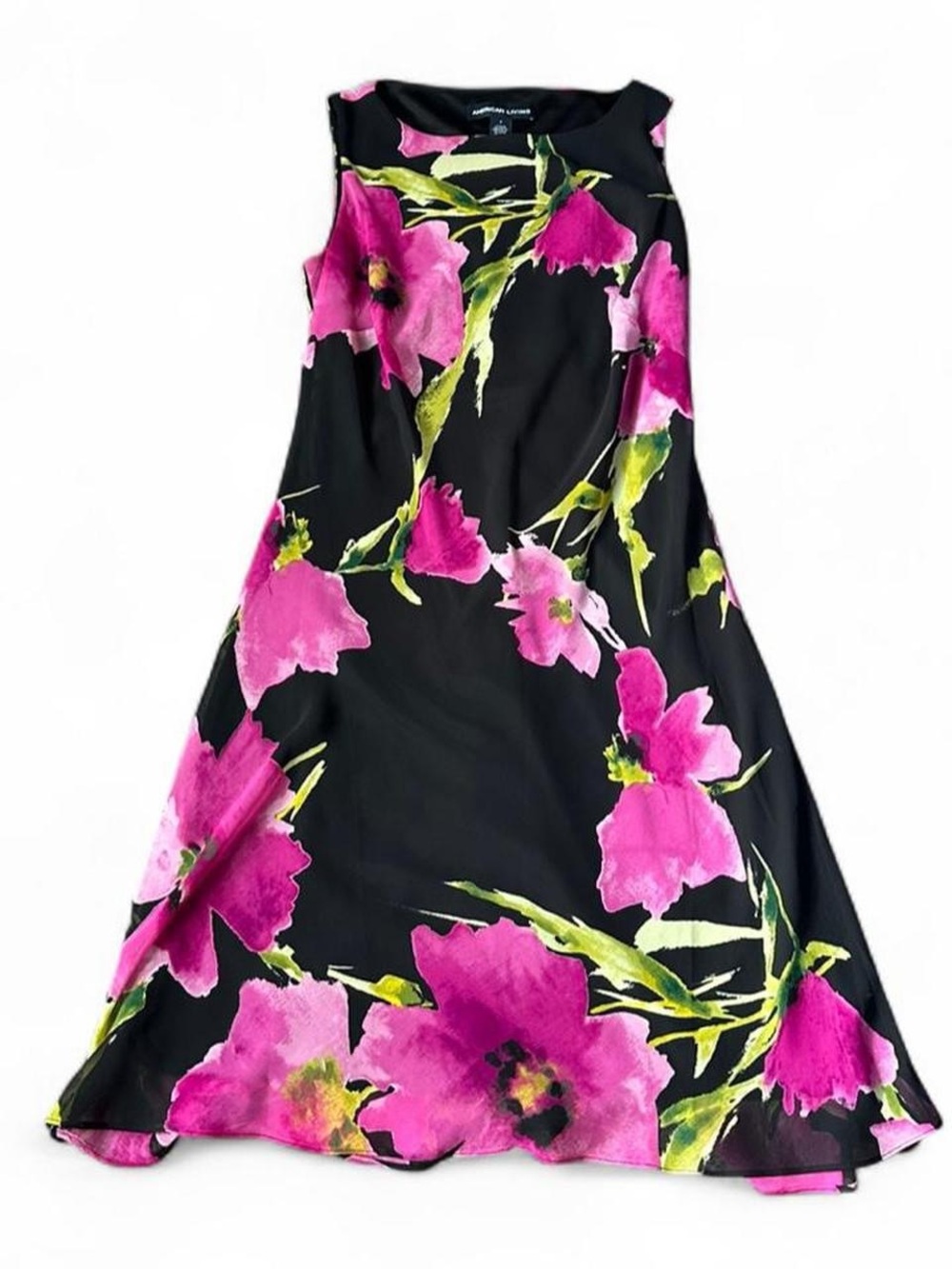 American Living Black Dress with Pink Floral Design